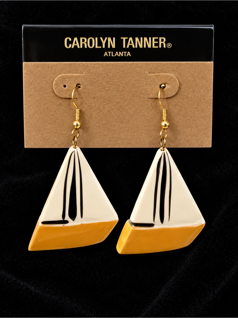 Carolyn Tanner Atlanta Wooden Sailboat Earrings Yellow and White